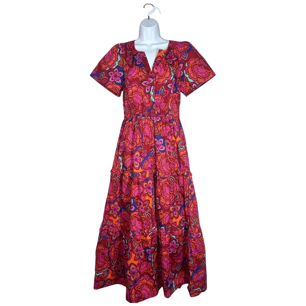 Baltic Born Palmer Tiered Floral Maxi Dress Size M Cotton Smocked Boho Pockets - Picture 2 of 12